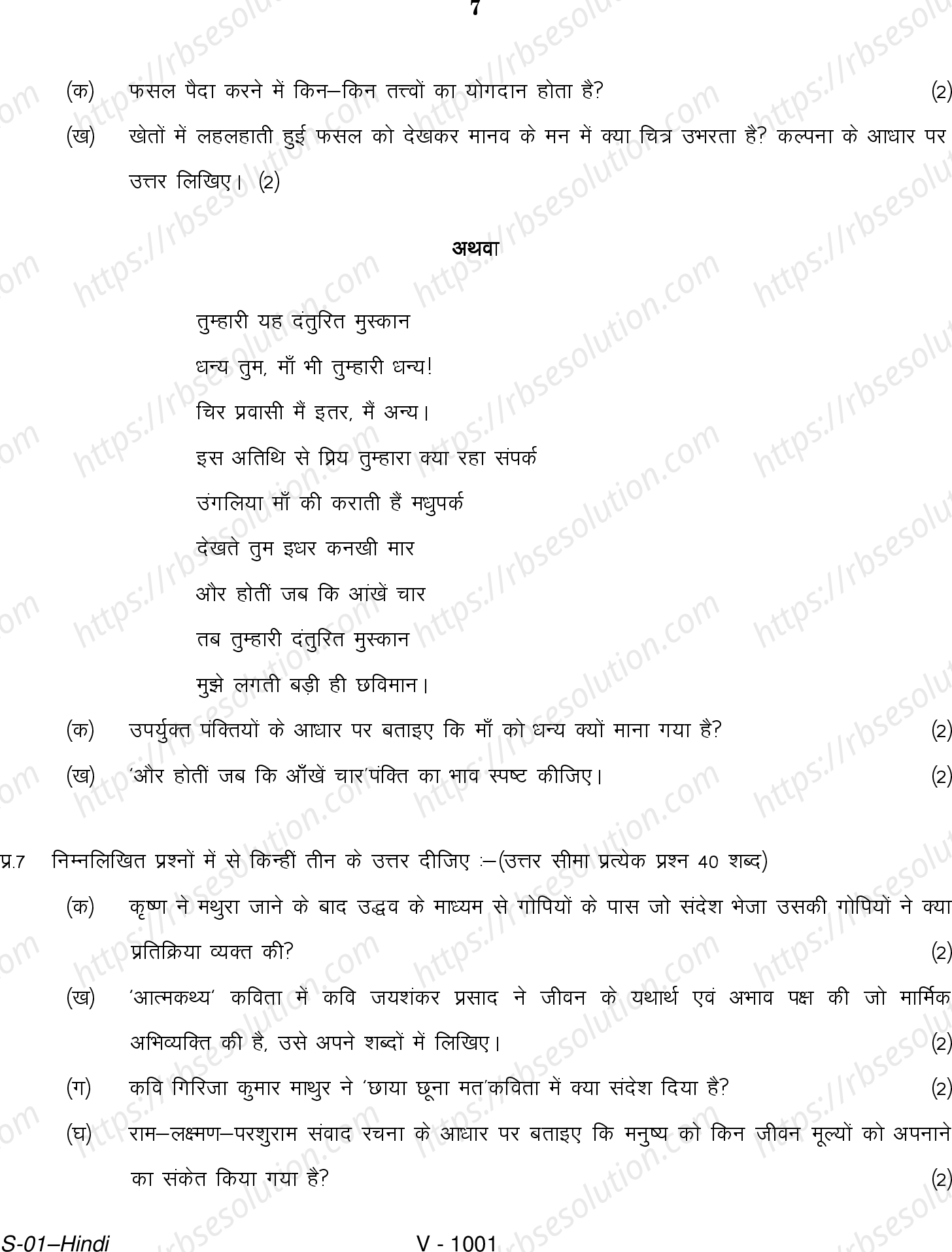 RBSE Class 10th 2016 Hindi-S-01-2016 Previous Year Papers 6