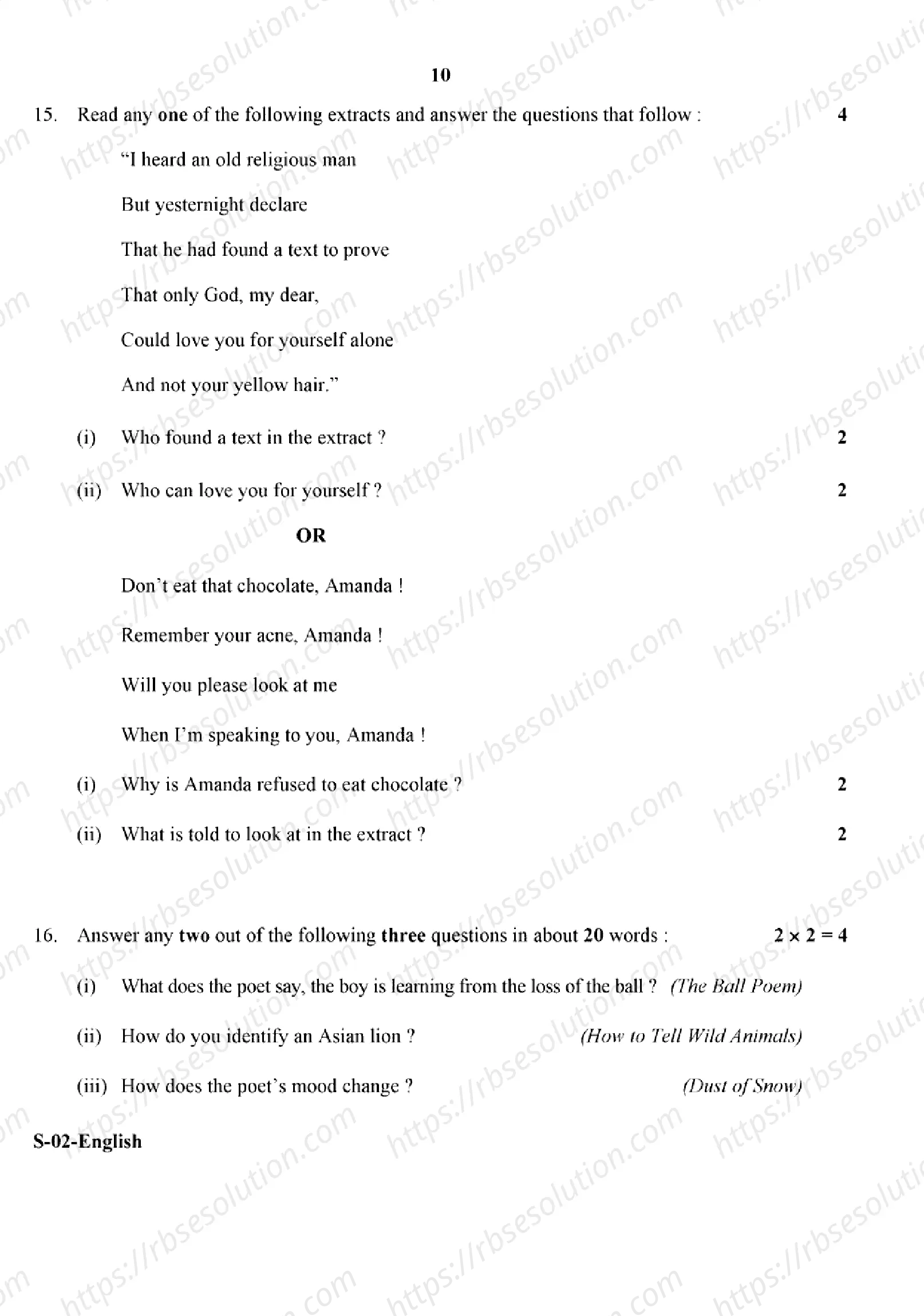 RBSE Class 10th 2024 English-S-02-2024 Previous Year Papers 9