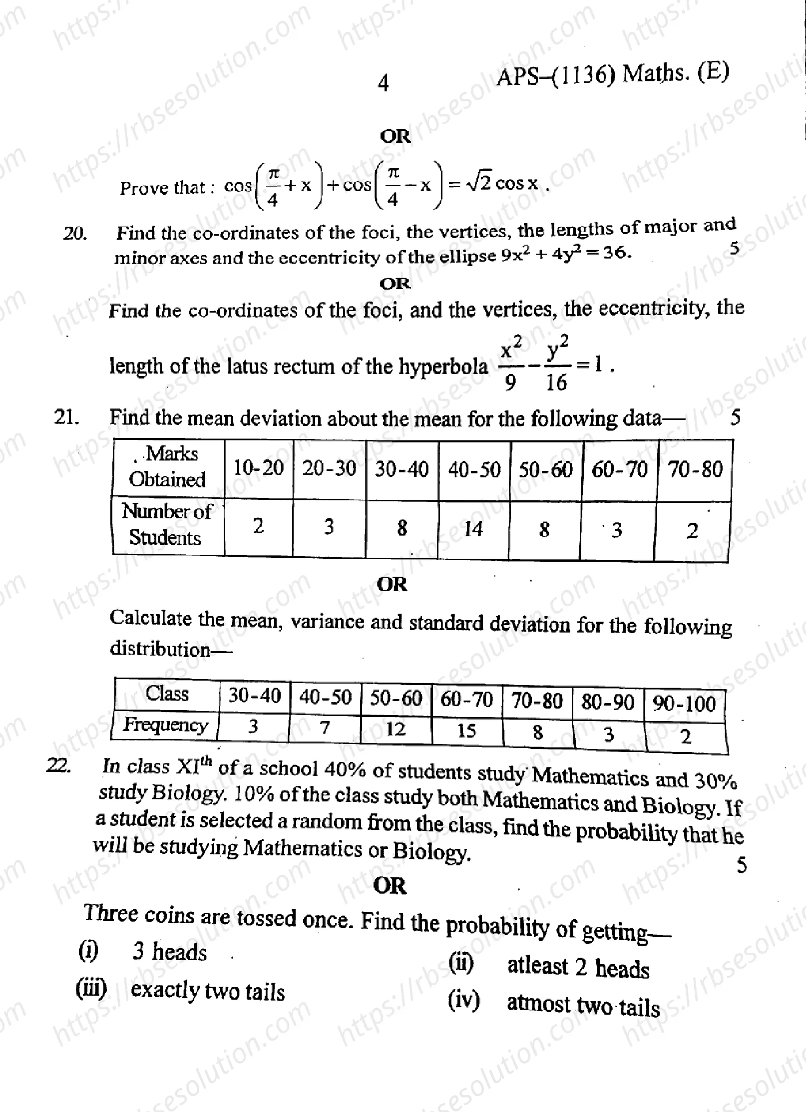 RBSE Class 11th 2024 Mathematics-APS (1136)-2024 Previous Year Papers 3