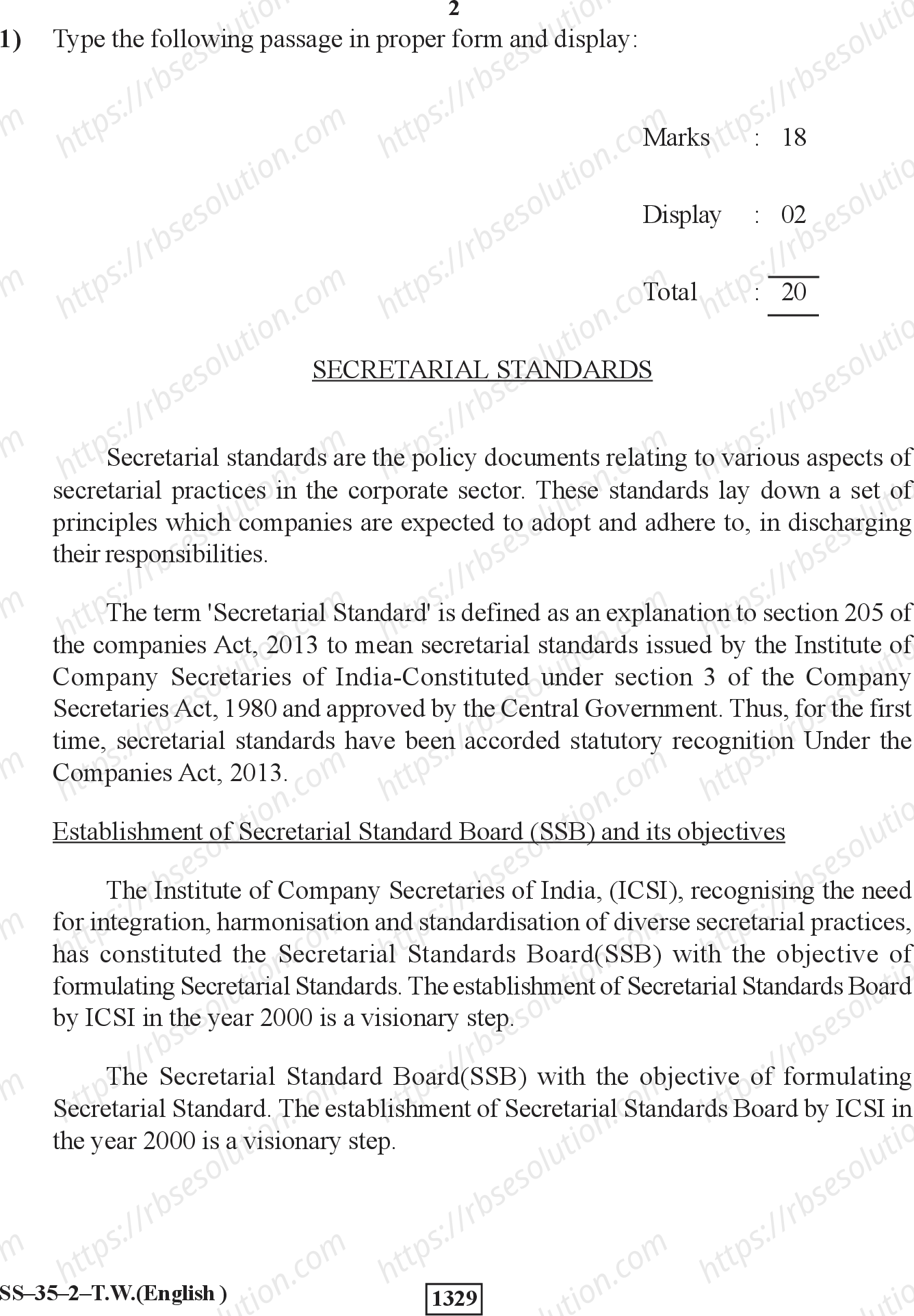 RBSE Class 12th 2019 Typewriting In English-SS-35-2-2019 Previous Year Papers 1