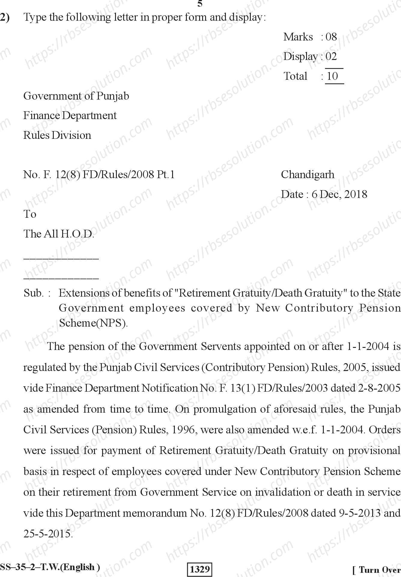 RBSE Class 12th 2019 Typewriting In English-SS-35-2-2019 Previous Year Papers 4