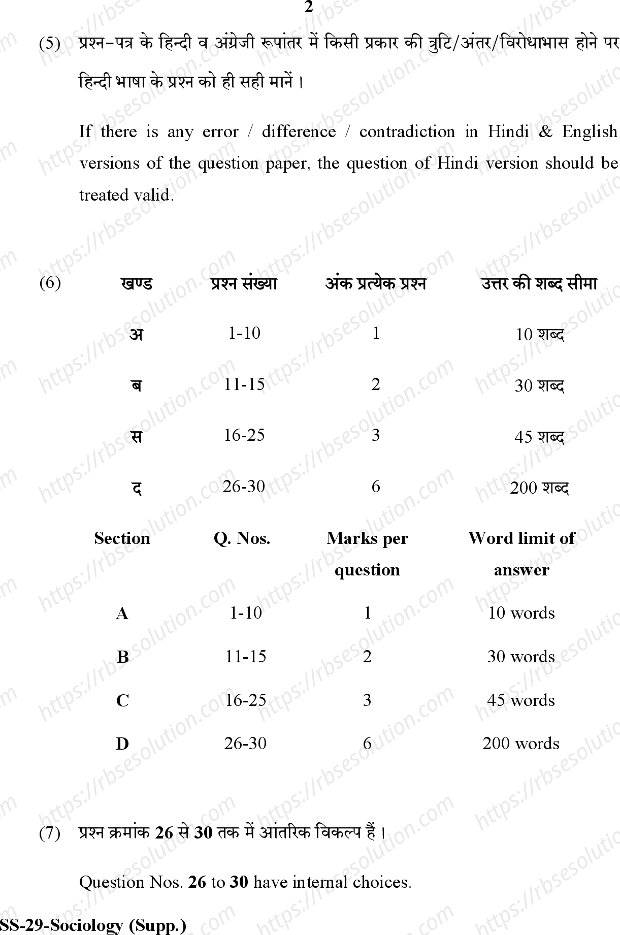 RBSE Class 12th 2020 -Set-SS-29-2020 Previous Year Papers 1