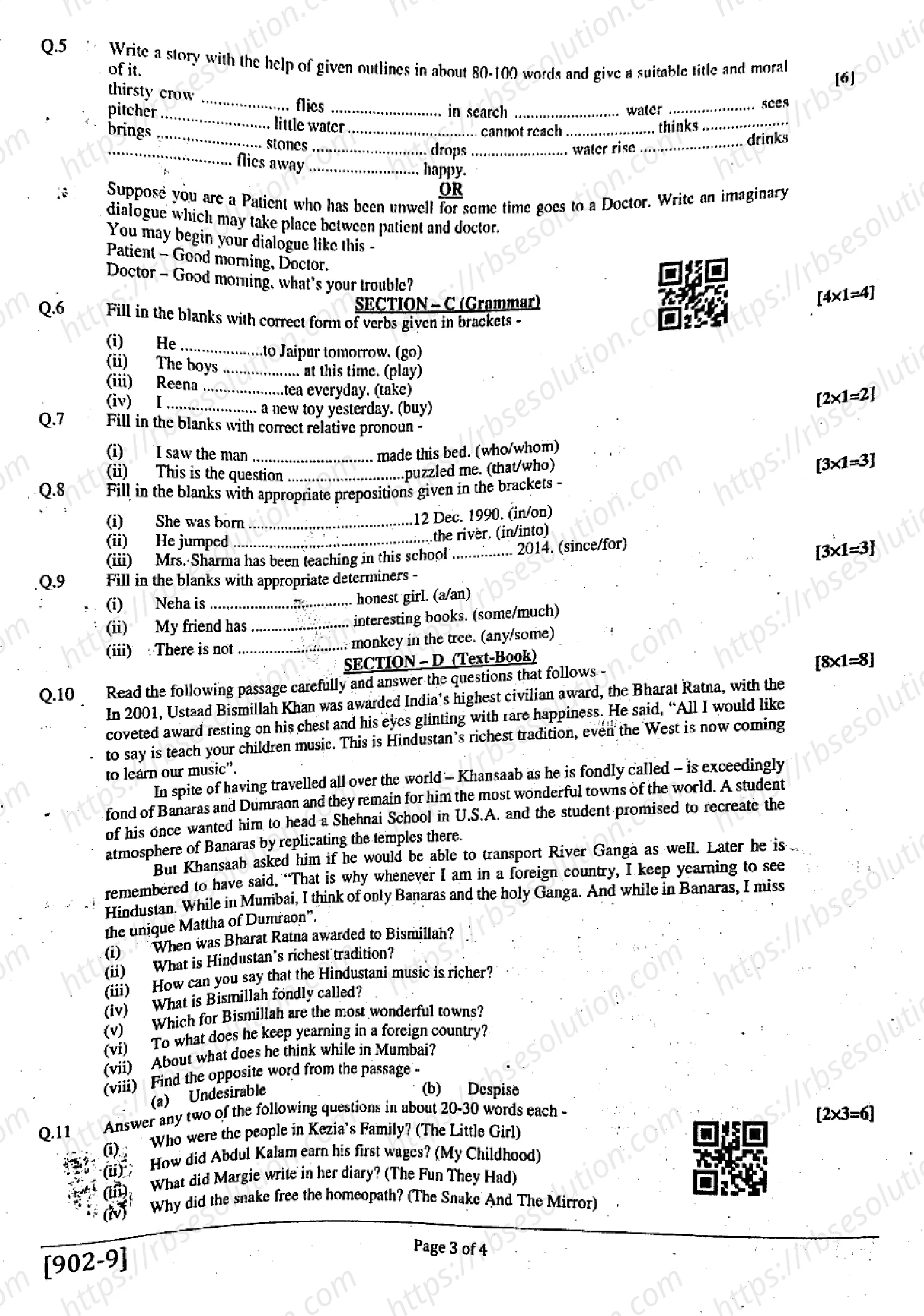 RBSE Class 9th 2025 English (902)-2025 Previous Year Papers 2