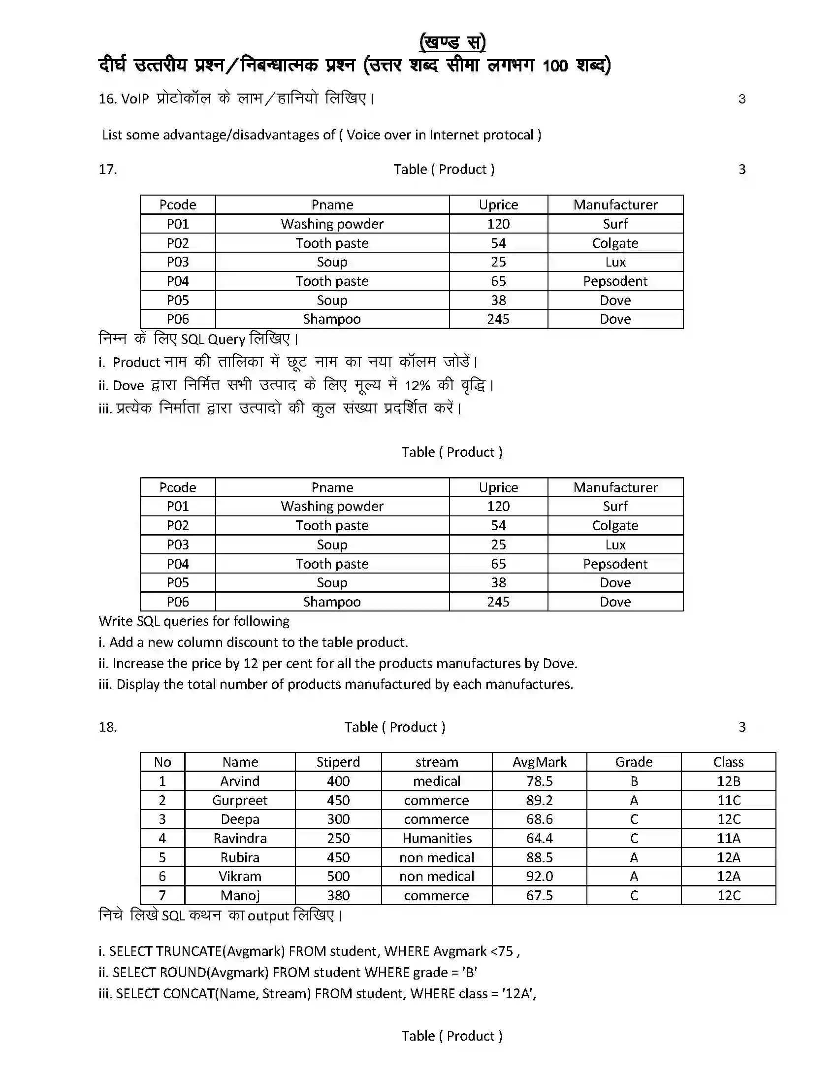 RBSE Class 12th 2022 Information Practices Model Papers Sample Paper 6