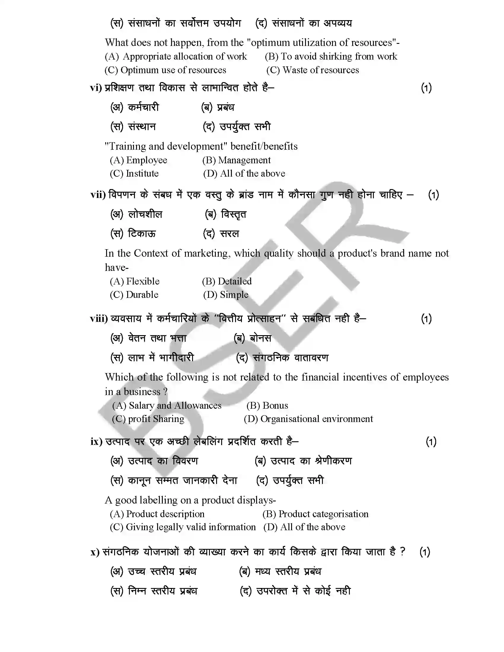 RBSE Class 12th 2026 Business Studies Sample Paper 5