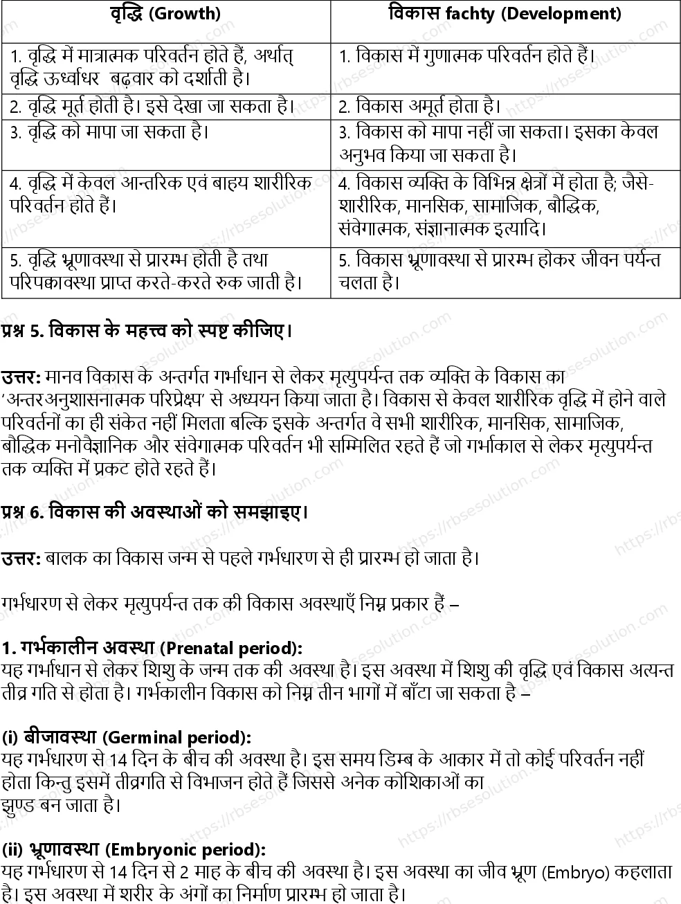 RBSE Class 11th गृह विज्ञान मानव वृद्धि एवं विकास की अवधारणा Solutions 3