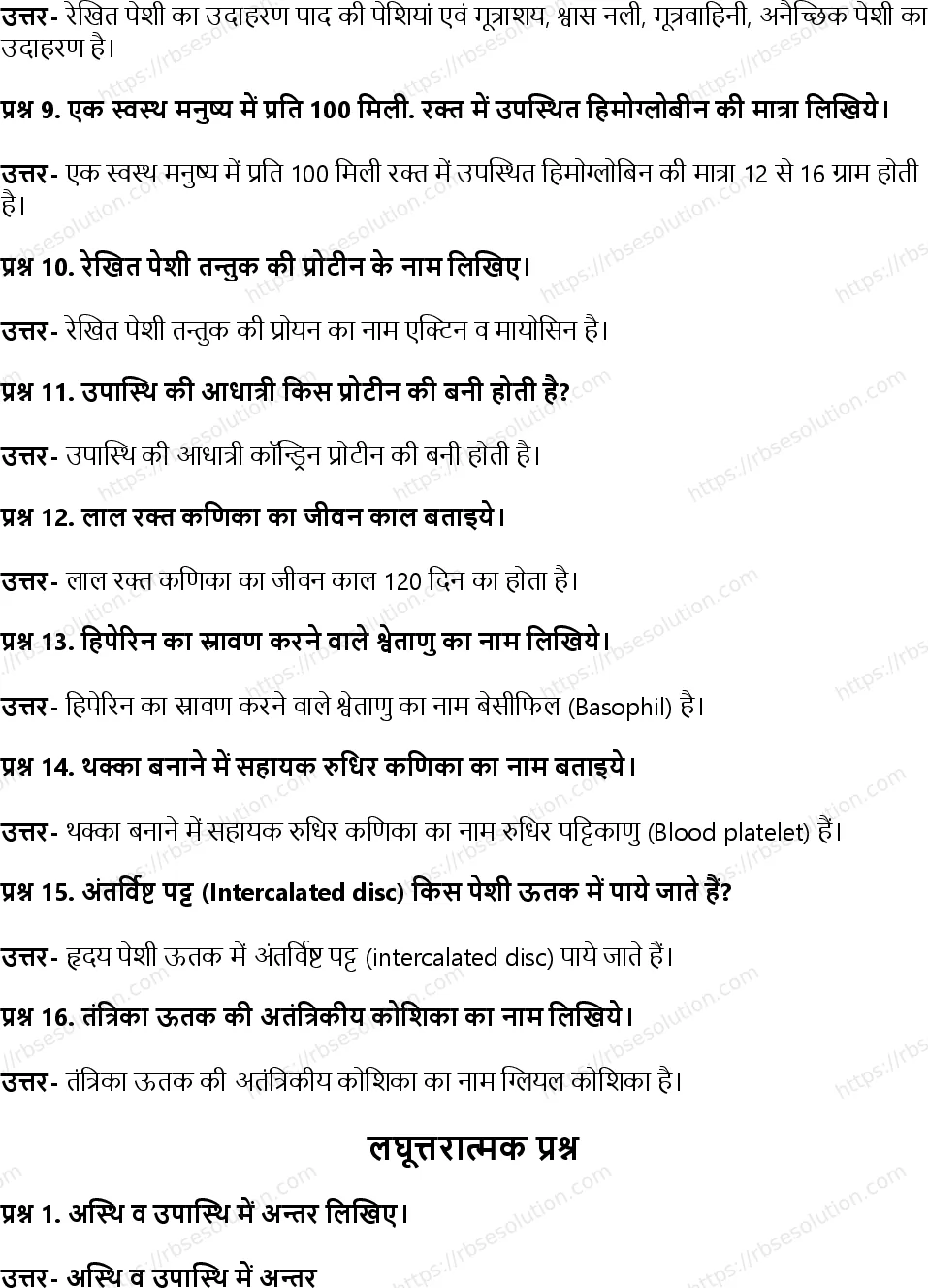 RBSE Class 11th जीव विज्ञान जन्तु ऊतक Solutions 3