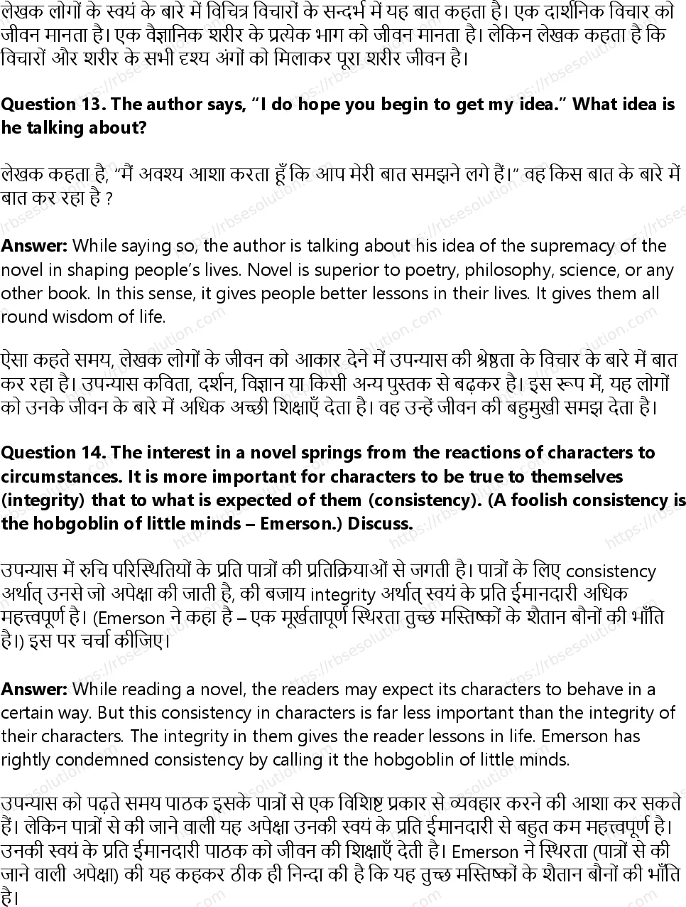 RBSE Class 12th English Literature Why the Novel Matters-Non-Fiction Solutions 10