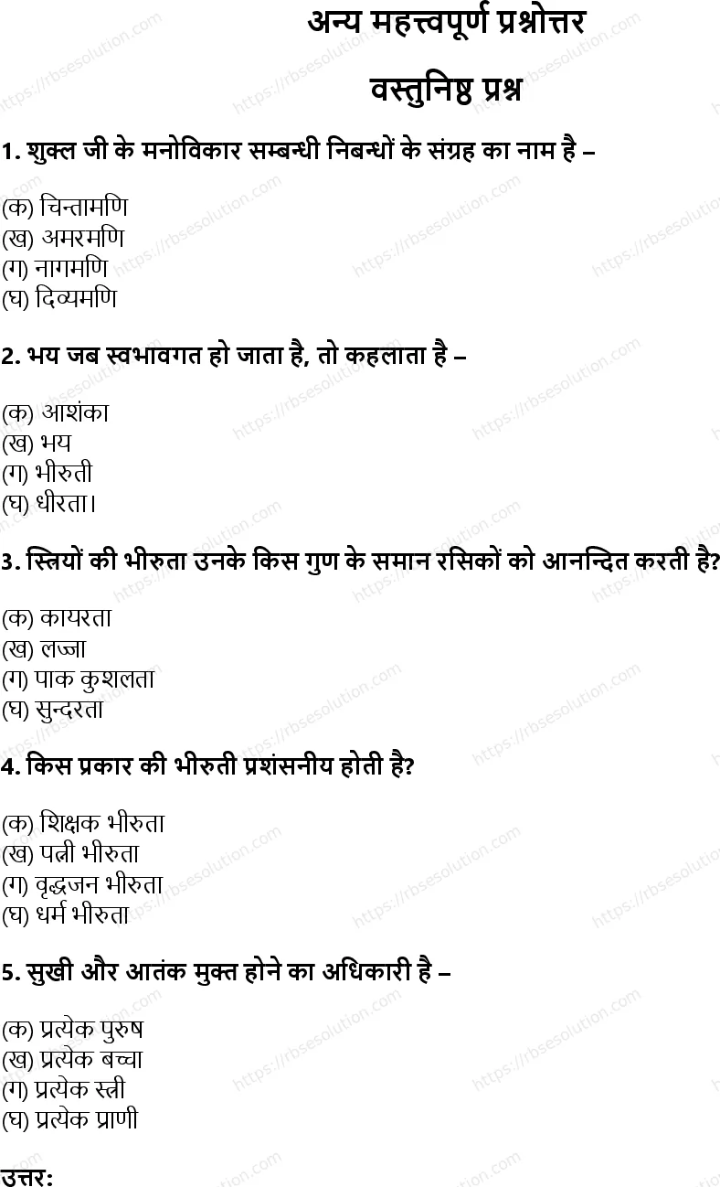 RBSE Class 12th सृजन भय Solutions 6