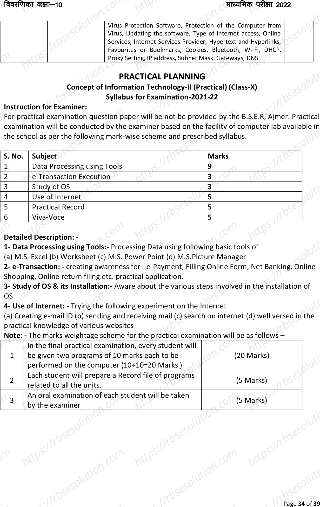 RBSE Class 10th 2022 Concept of Information Technology II Syllabus 2