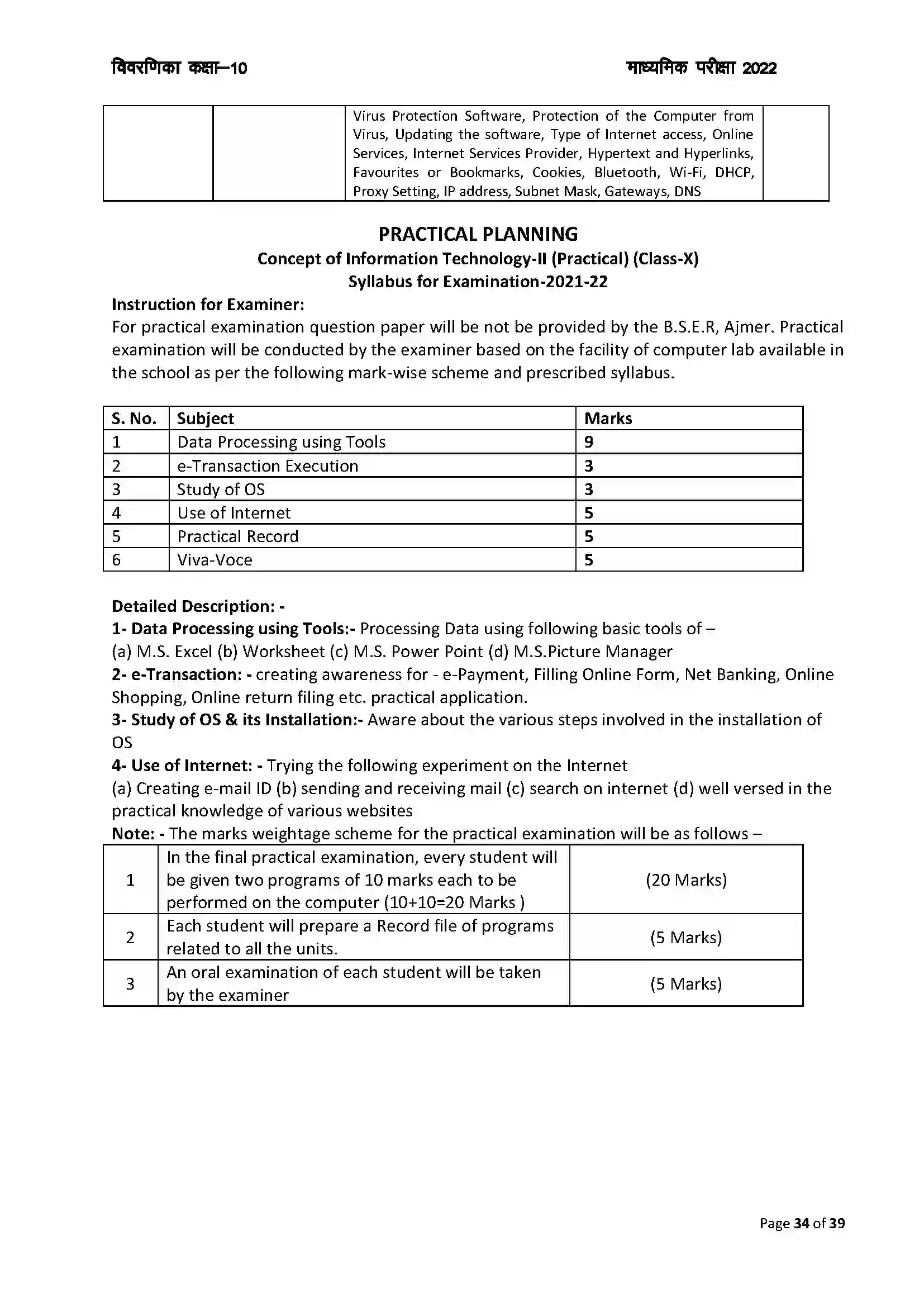 RBSE Class 10th 2022 Concept of Information Technology II Syllabus 3