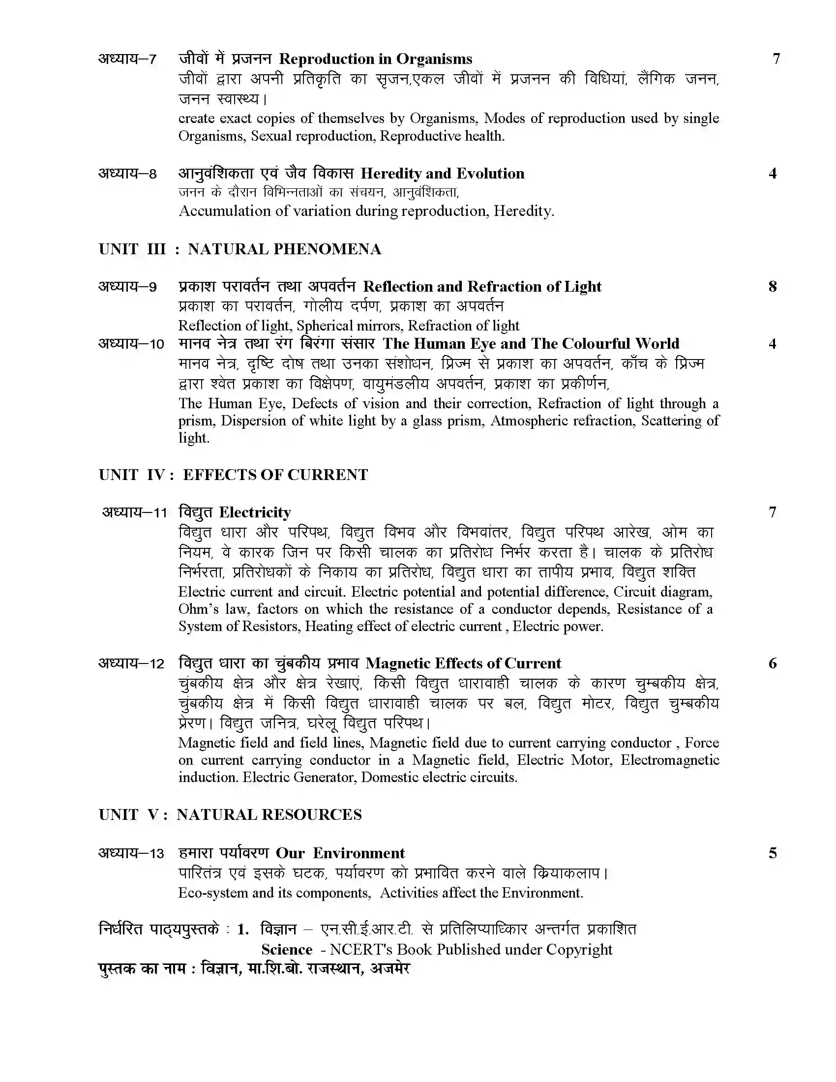 RBSE Class 10th 2024 Science Syllabus 2