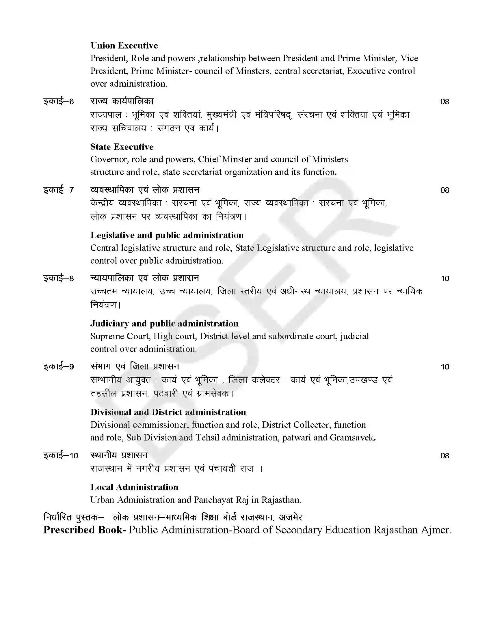 RBSE Class 11th 2025 Public Administration Syllabus 2